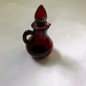 Vintage‎ Avon Ruby Red Glass Vinegar & Oil Cruets w/Strawberry Shape Stoppers
